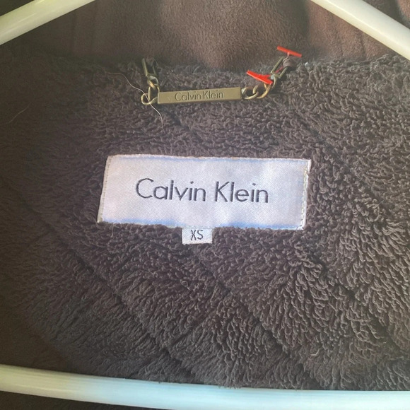 Calvin Klein Hooded Winter‎ Jacket Faux Suede Brown Women's X-Small Y2K - Picture 4 of 10